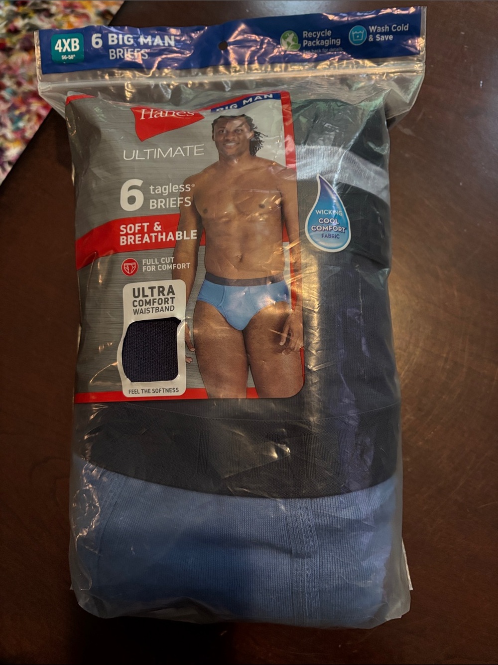 Hanes Tagless Ultra Comfort Waist Briefs 6-Pack in Light Blue, Navy & Gray NWT